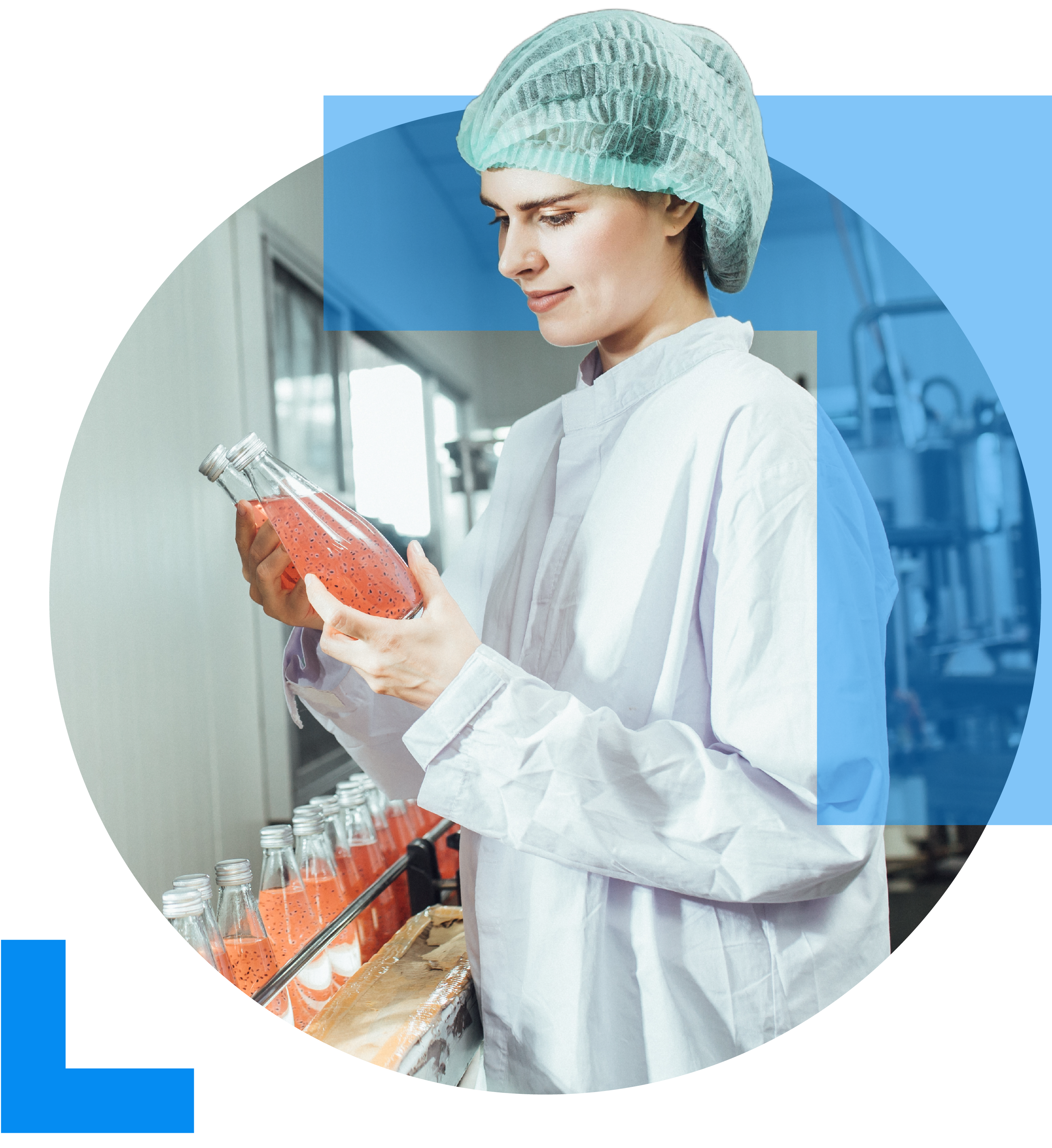 An individual working within the food and beverage industry inpects a product from a production line.