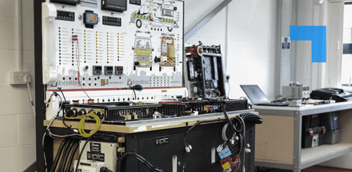 Workshop environment at Intellitec featuring specialist electronic systems and vehicle technology equipment used for the design and assembly of emergency services vehicle solutions.